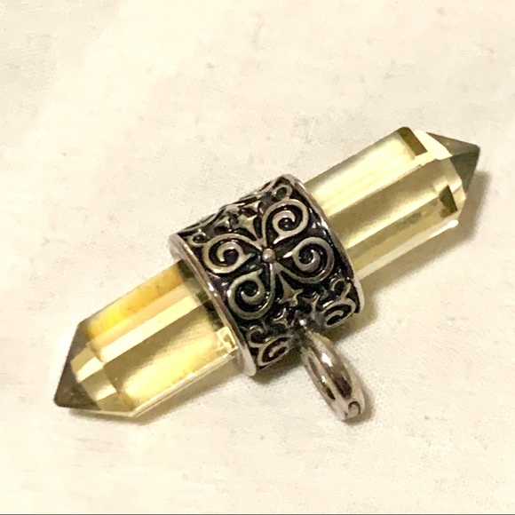 Double Point Pendant with Silver Toned Fitting Carved Amulet - Picture 2 of 6